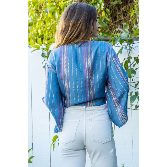 En Creme: Tie Front Striped Top (Small) - Picture 5 of 5